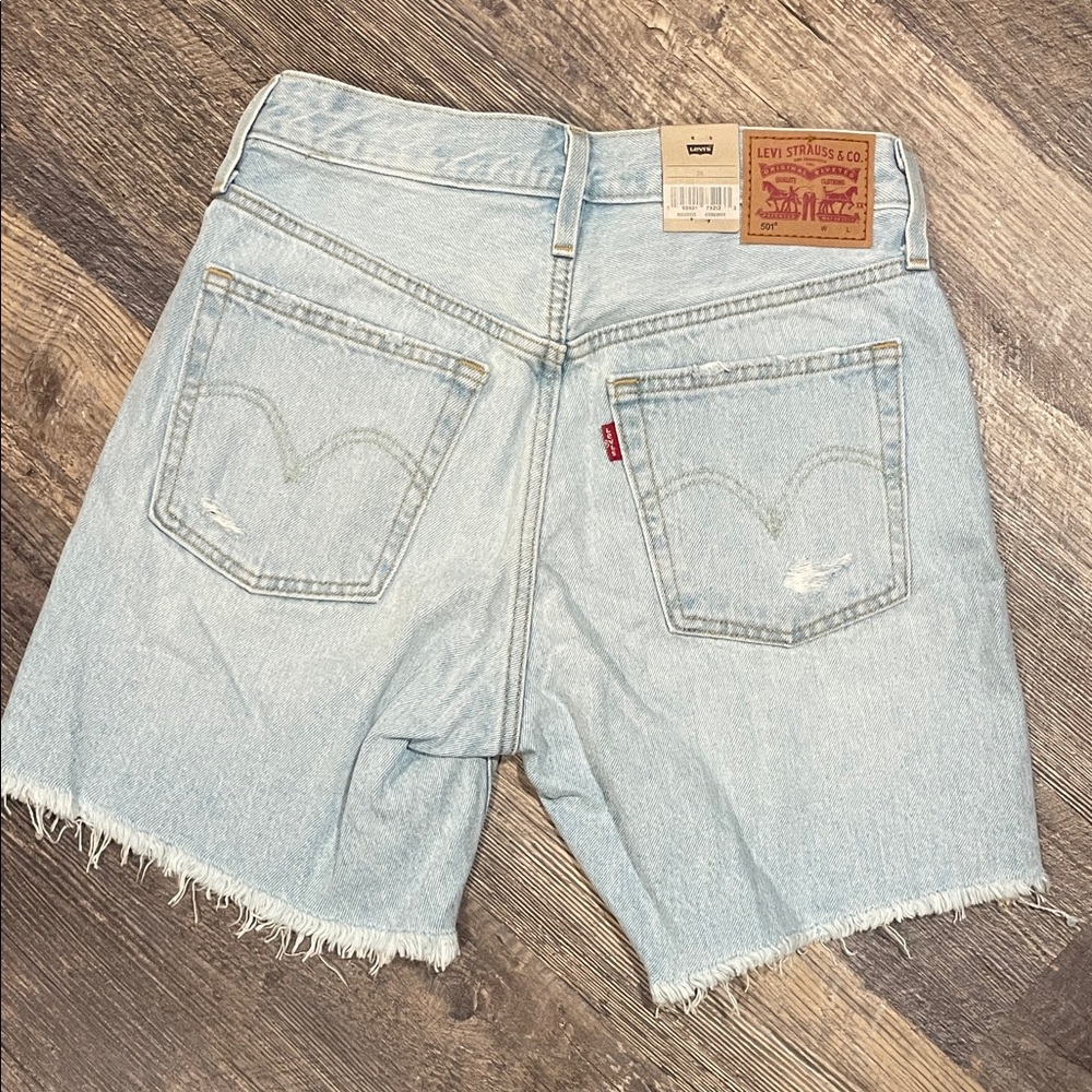 Levi's 501 Women’s Light Blue Ripped Denim Shorts - Picture 3 of 3